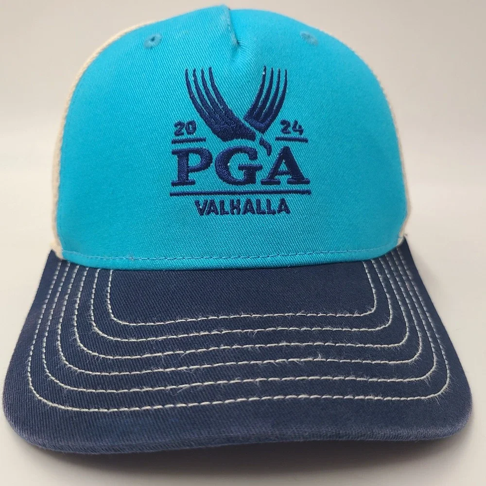 PGA Valhalla Hat Snapback Trucker Mesh Ahead Blue White Golf Club 2024 Logo Men